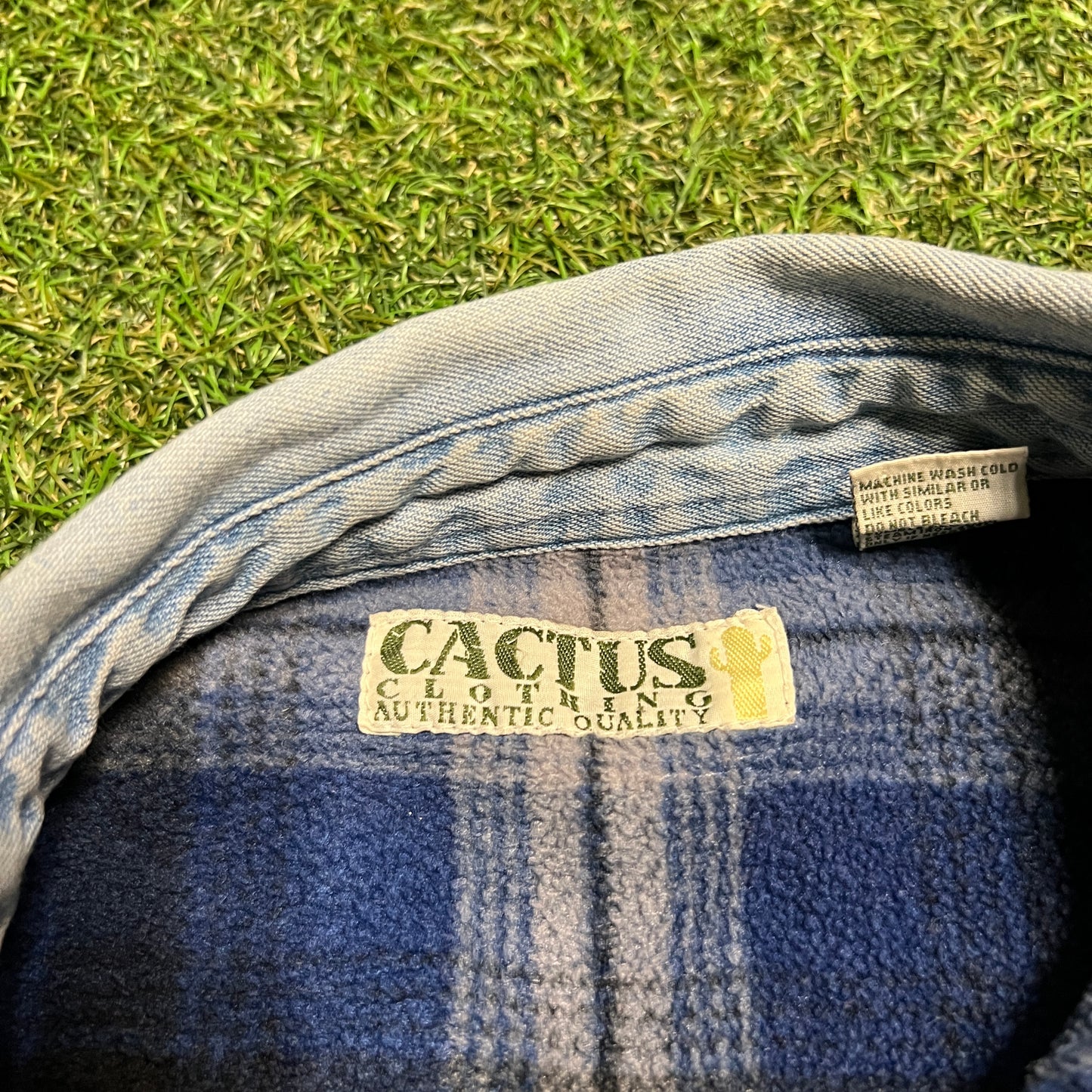 Cactus Denim Button Up Flannel Lining Long Sleeve Size XL USED v14903