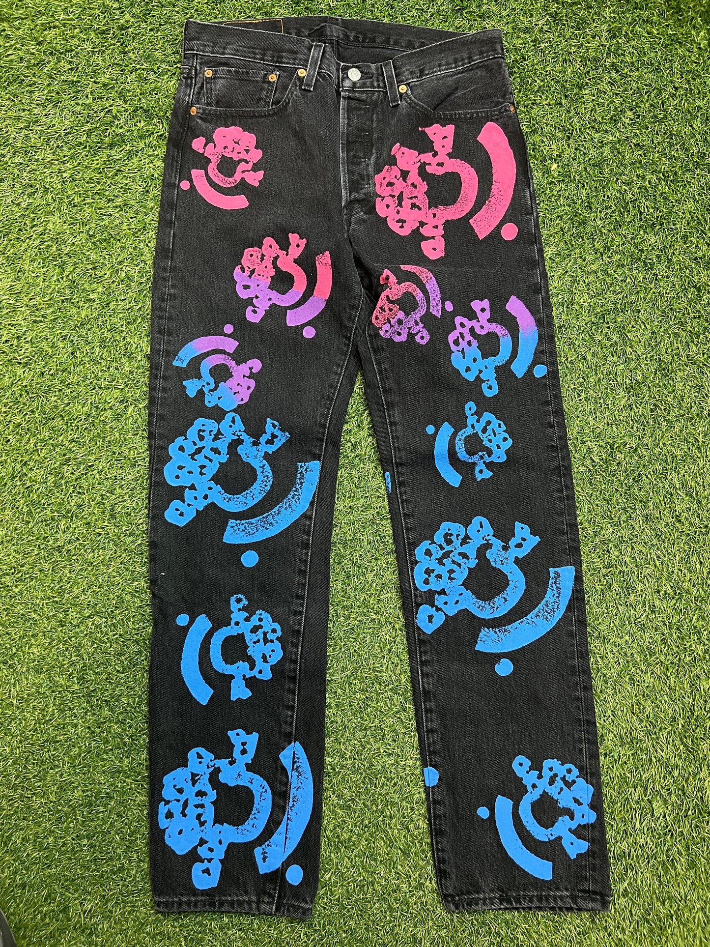Denim Tears 501 Washed Black Pink/Blue Logo Size 33x32 NEW x7700