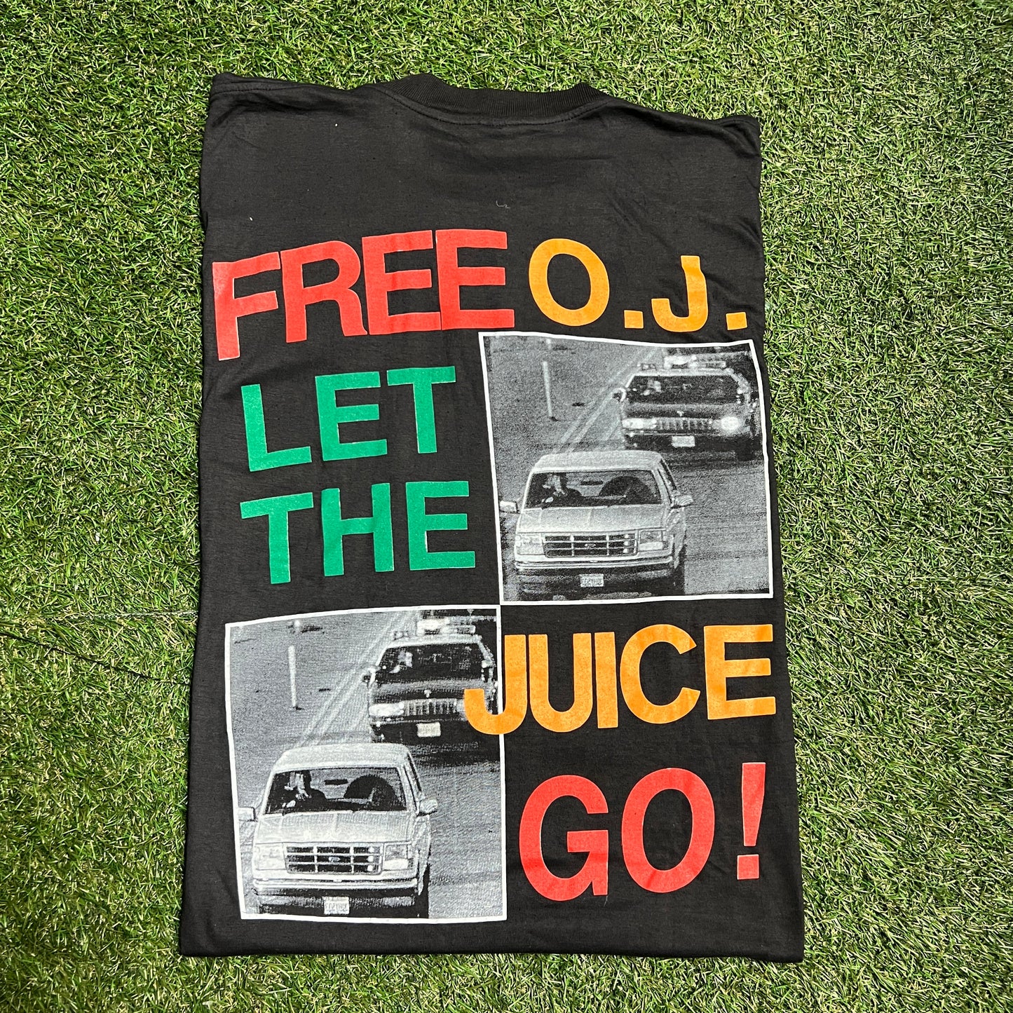 OJ Simpson Free The Juice Rap Style Tee Size XL USED DRY ROT v11568