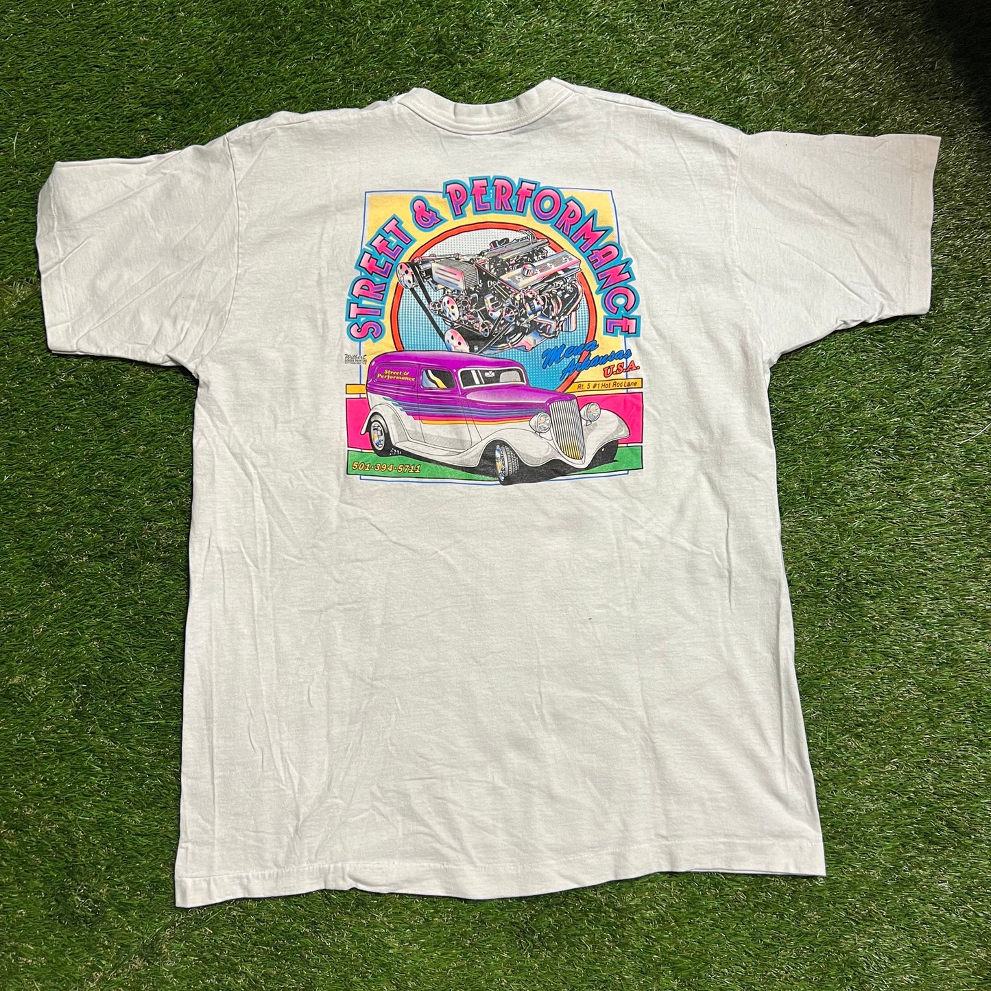 Cruzin Columbus Racing Tee 1990s White Tee Size XXL USED v11668