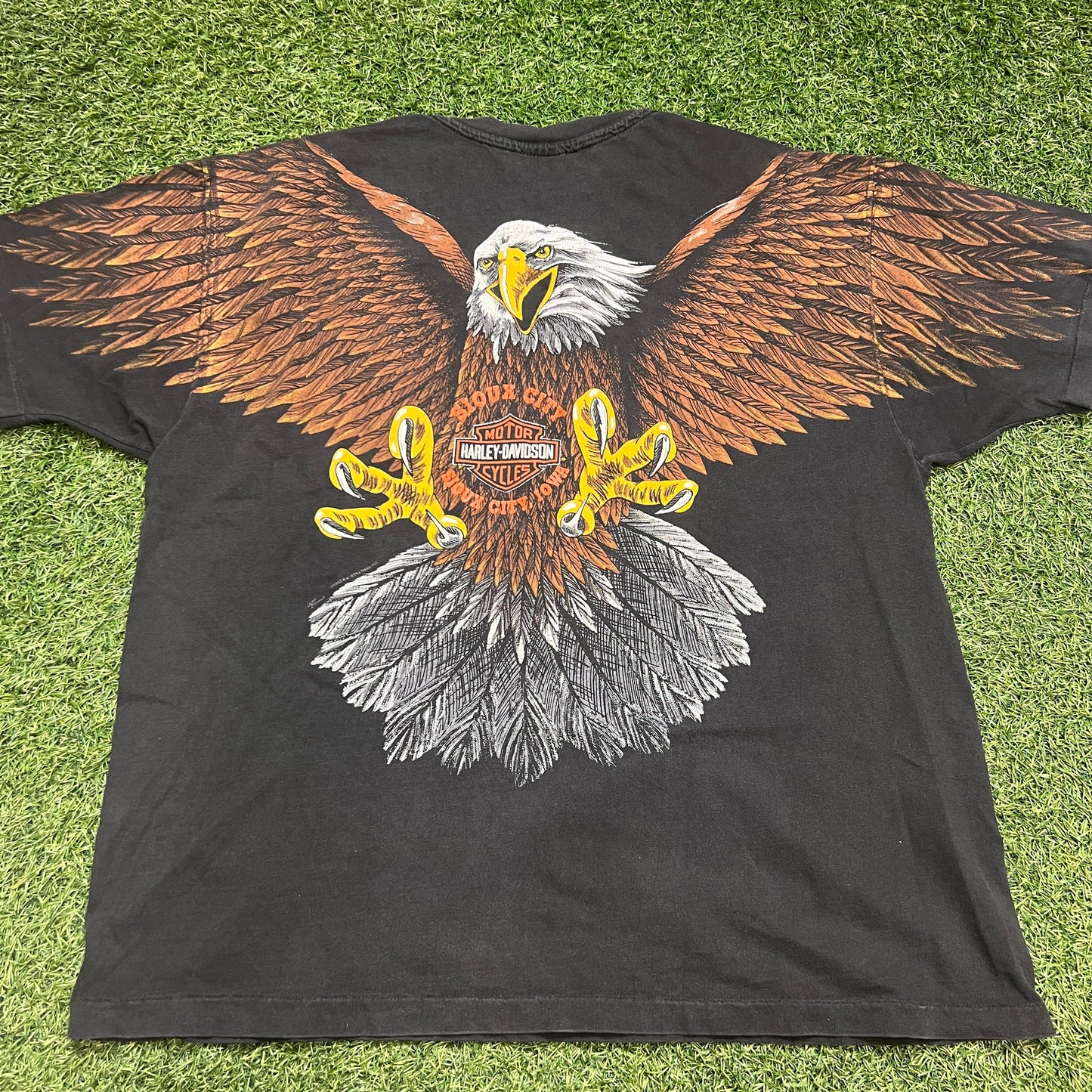 Harley Davidson double sided eagle sioux city tee black Size XXL USED v12525