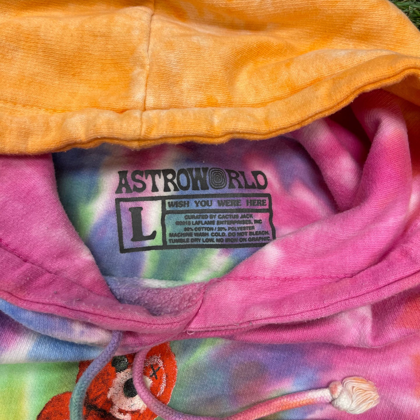 Travis Scott Astroworld Tie Die Bear Hoodie Size Large USED x9129