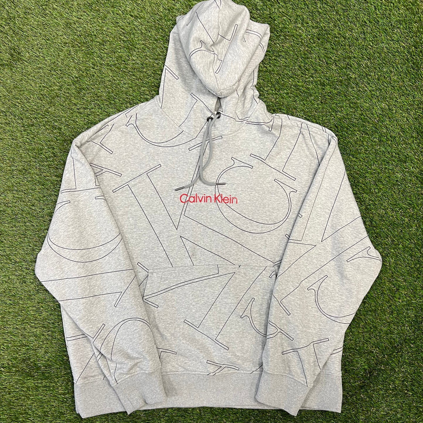 Calvin Klein All Over Print Grey Hoodie Size Large NEW v12662