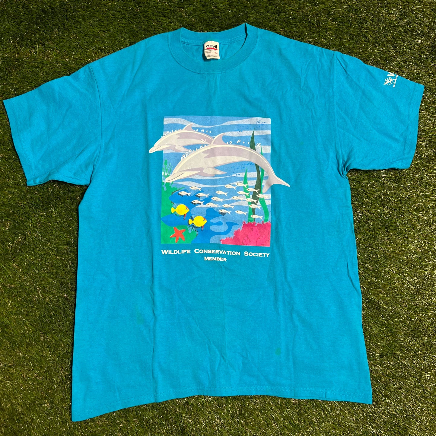 2000s Wildlife Conservation Society Member Dolphin Blue Tee Size XL USED V12746