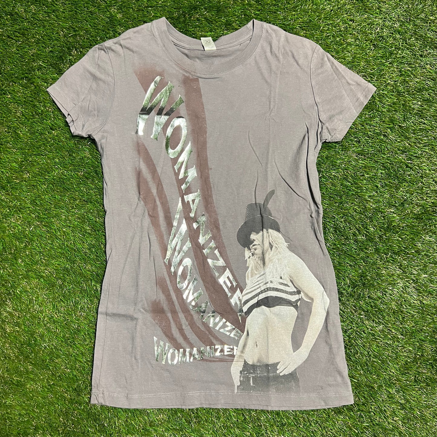 Britney Spears 2009 Womanizer Grey Tee Size Large USED v2756