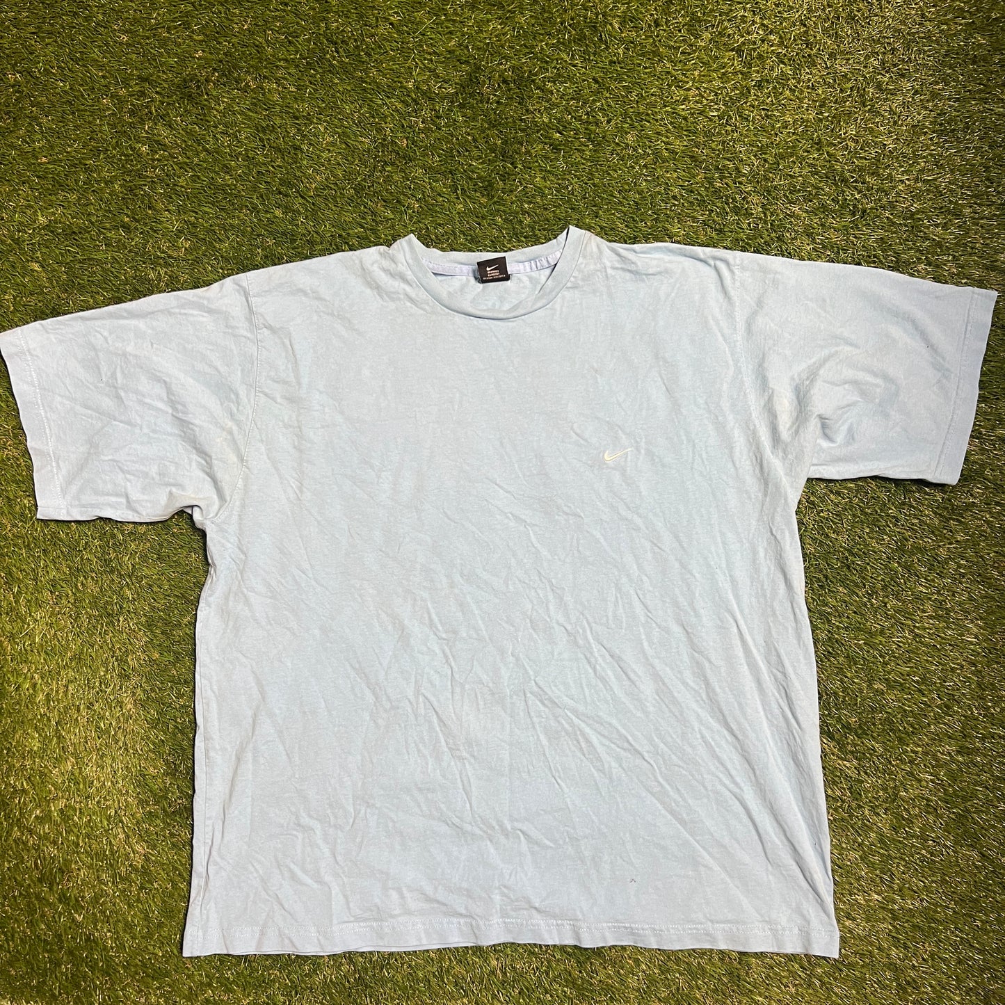 1990's Nike Swoosh Baby Blue Tee Size XXL USED v12861