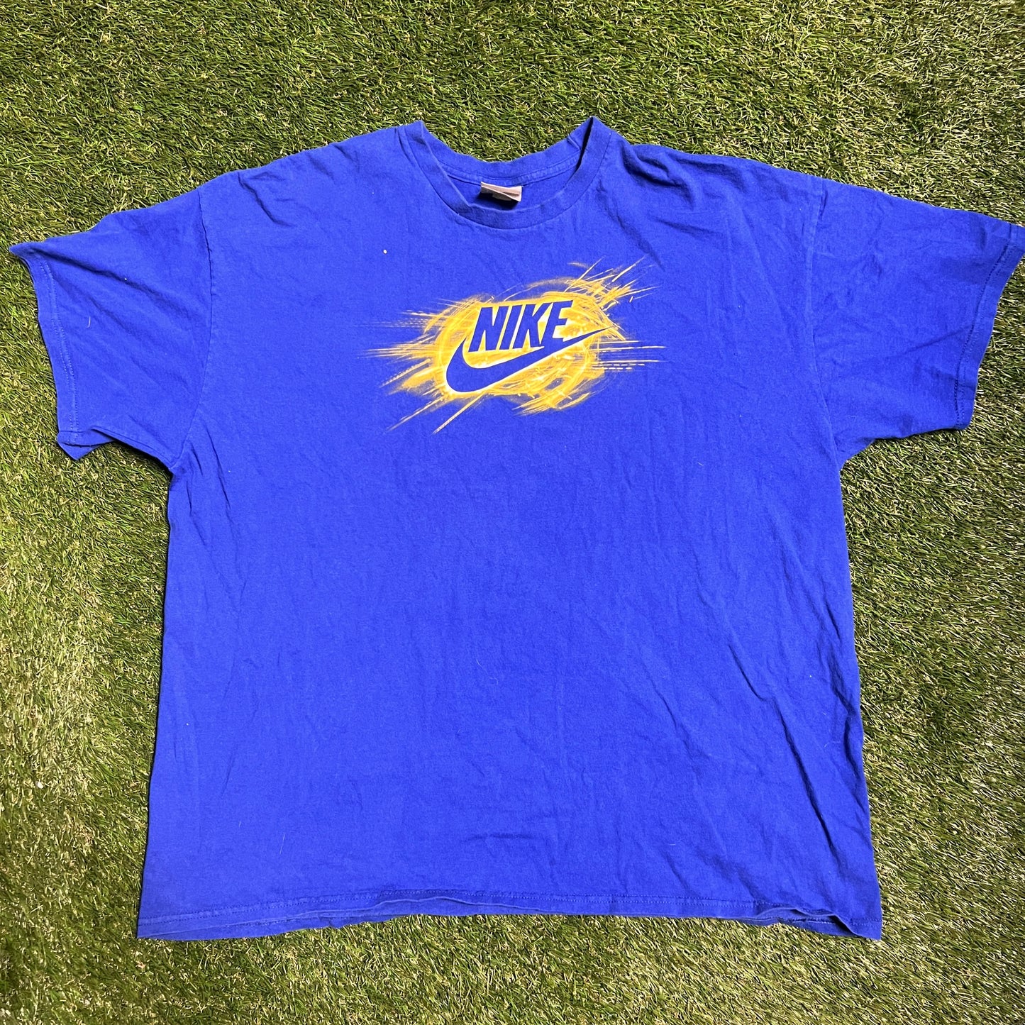1990's Nike Center Logo Blue Tee Size XXL USED v12870