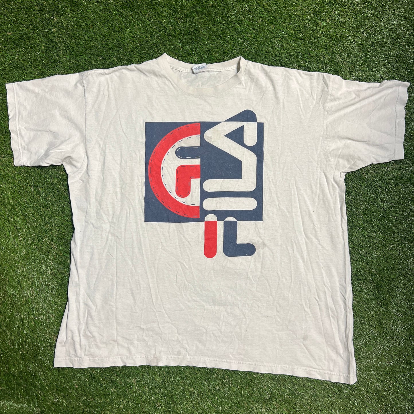 1990's Fila Logo White Tee Size XXL USED v12862