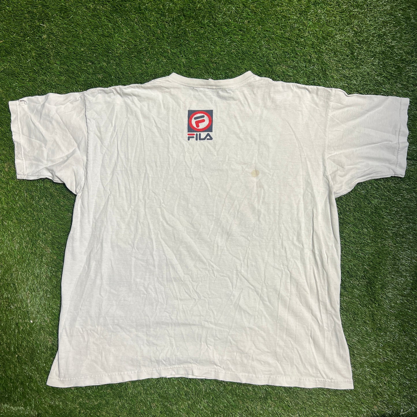 1990's Fila Logo White Tee Size XXL USED v12862