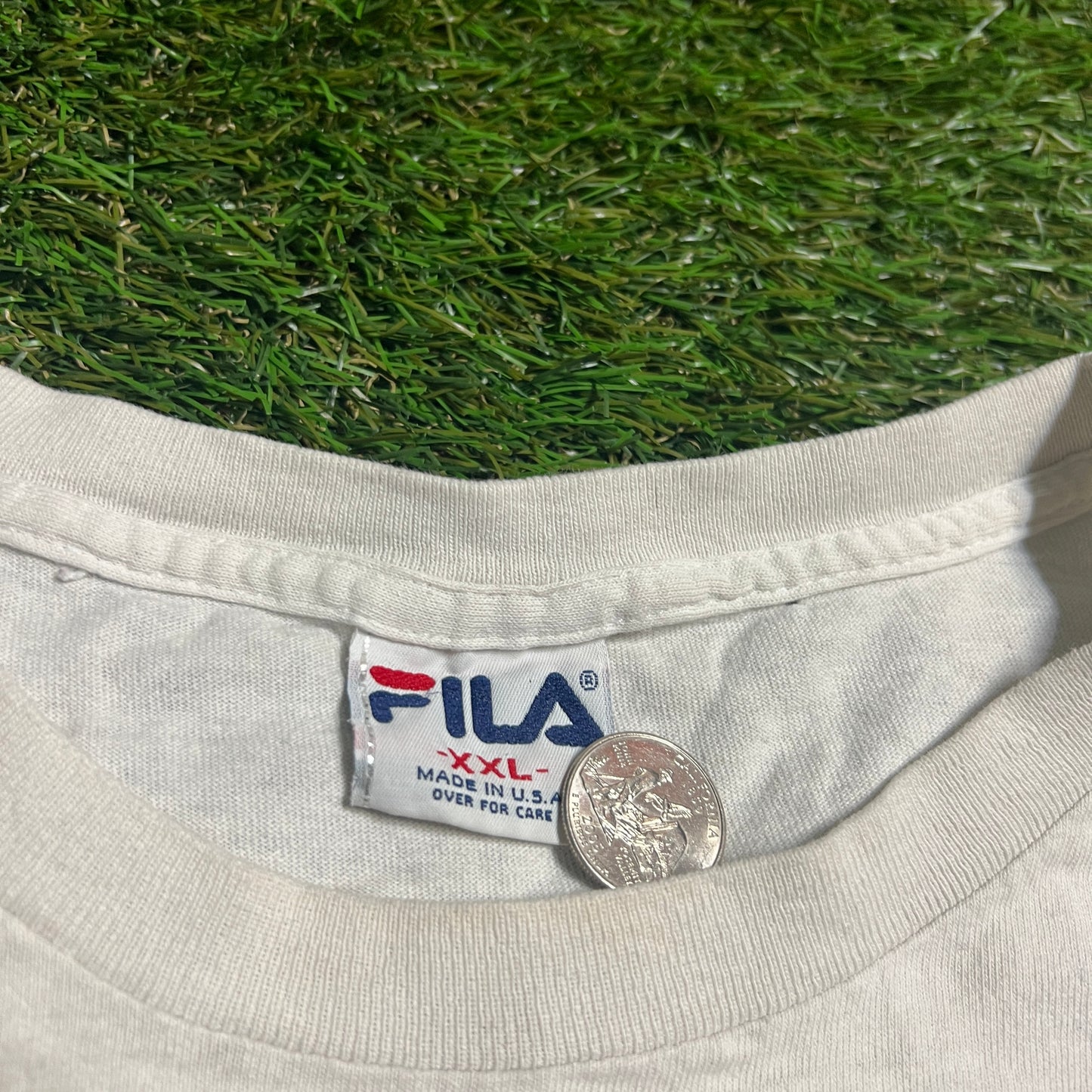 1990's Fila Logo White Tee Size XXL USED v12862