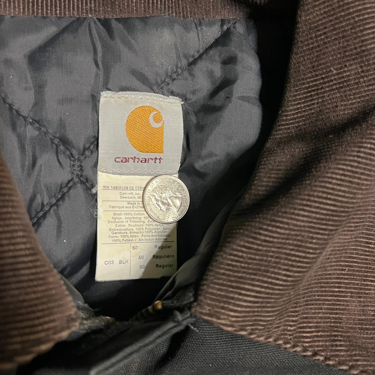 Carhartt UFCW zip up jacket black Size 50 USED v12890