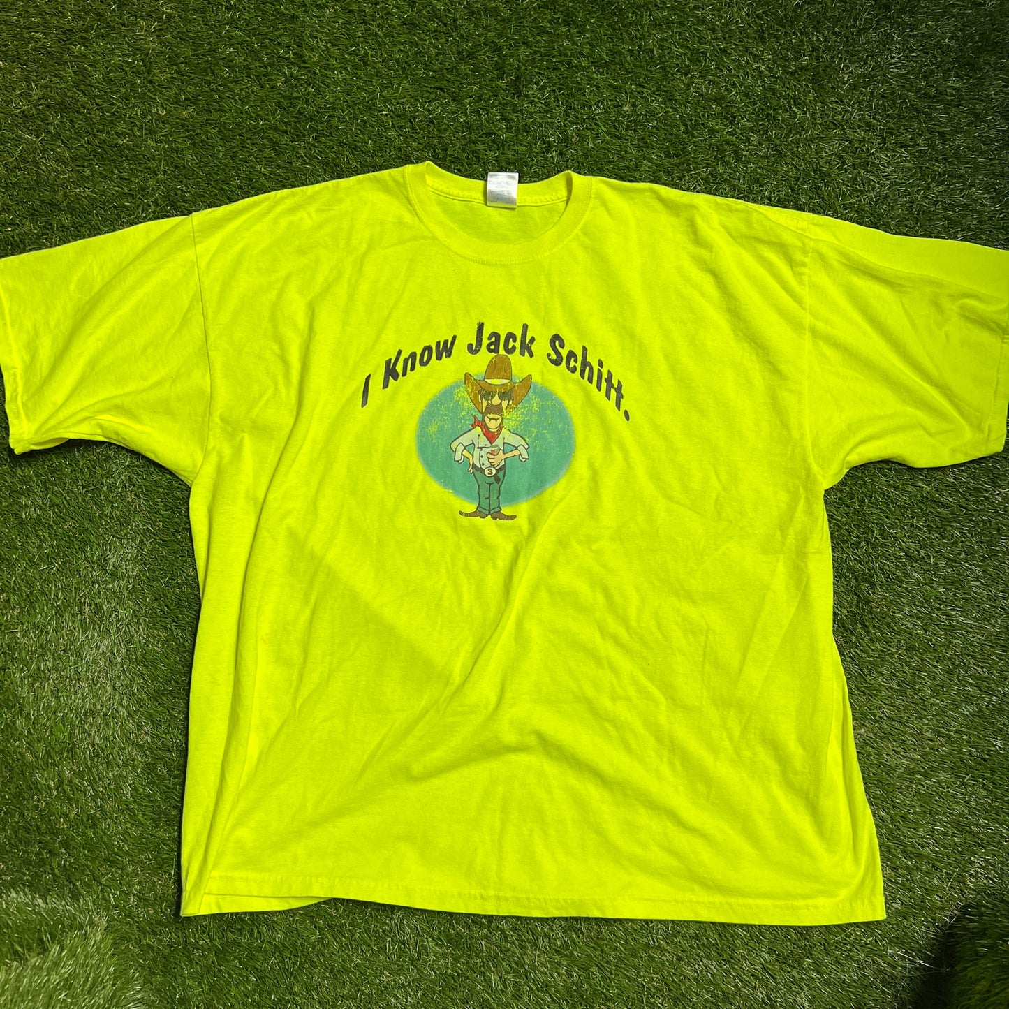 I Know Jack Schitt Tee Neon Yellow Size XXXL USED v12969