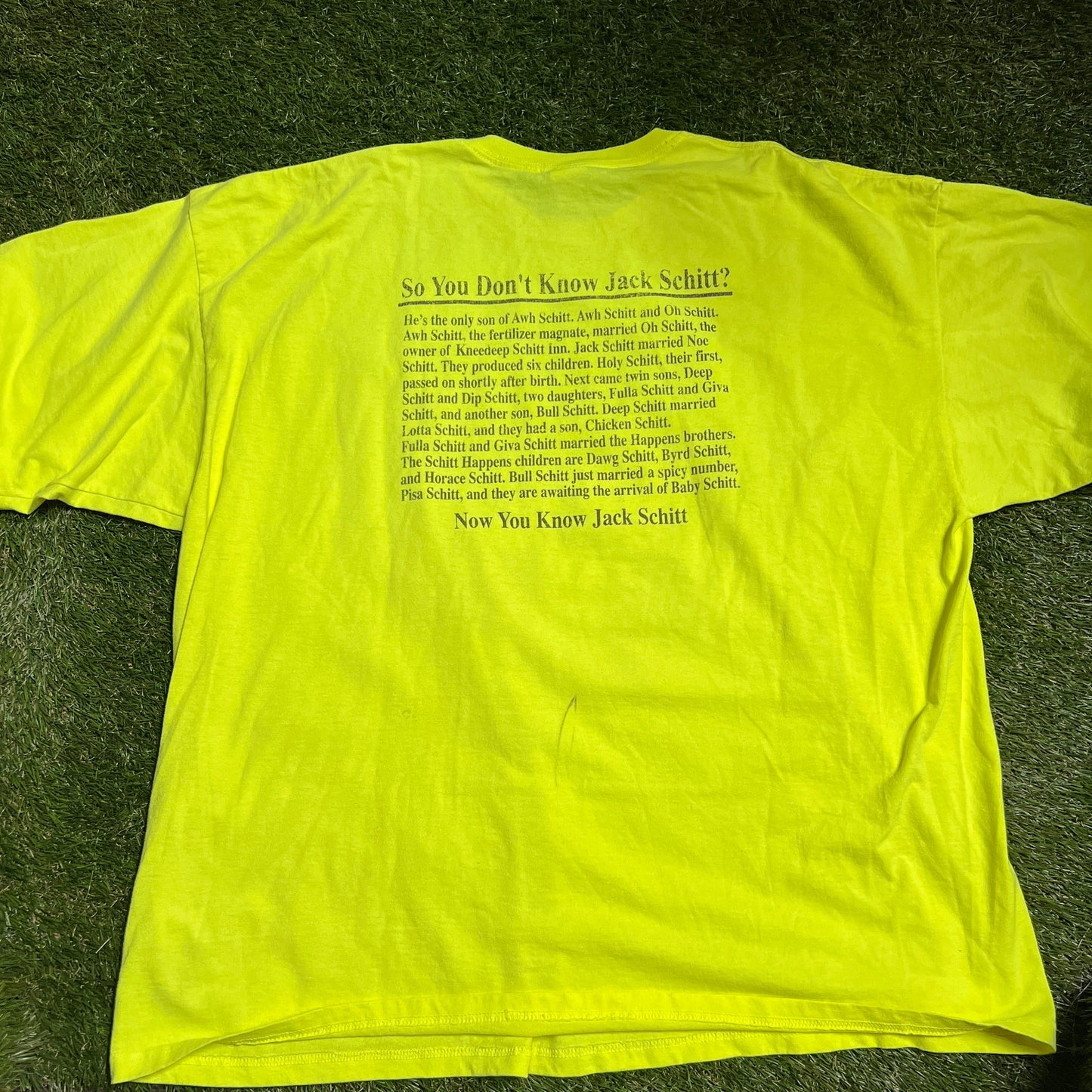 I Know Jack Schitt Tee Neon Yellow Size XXXL USED v12969