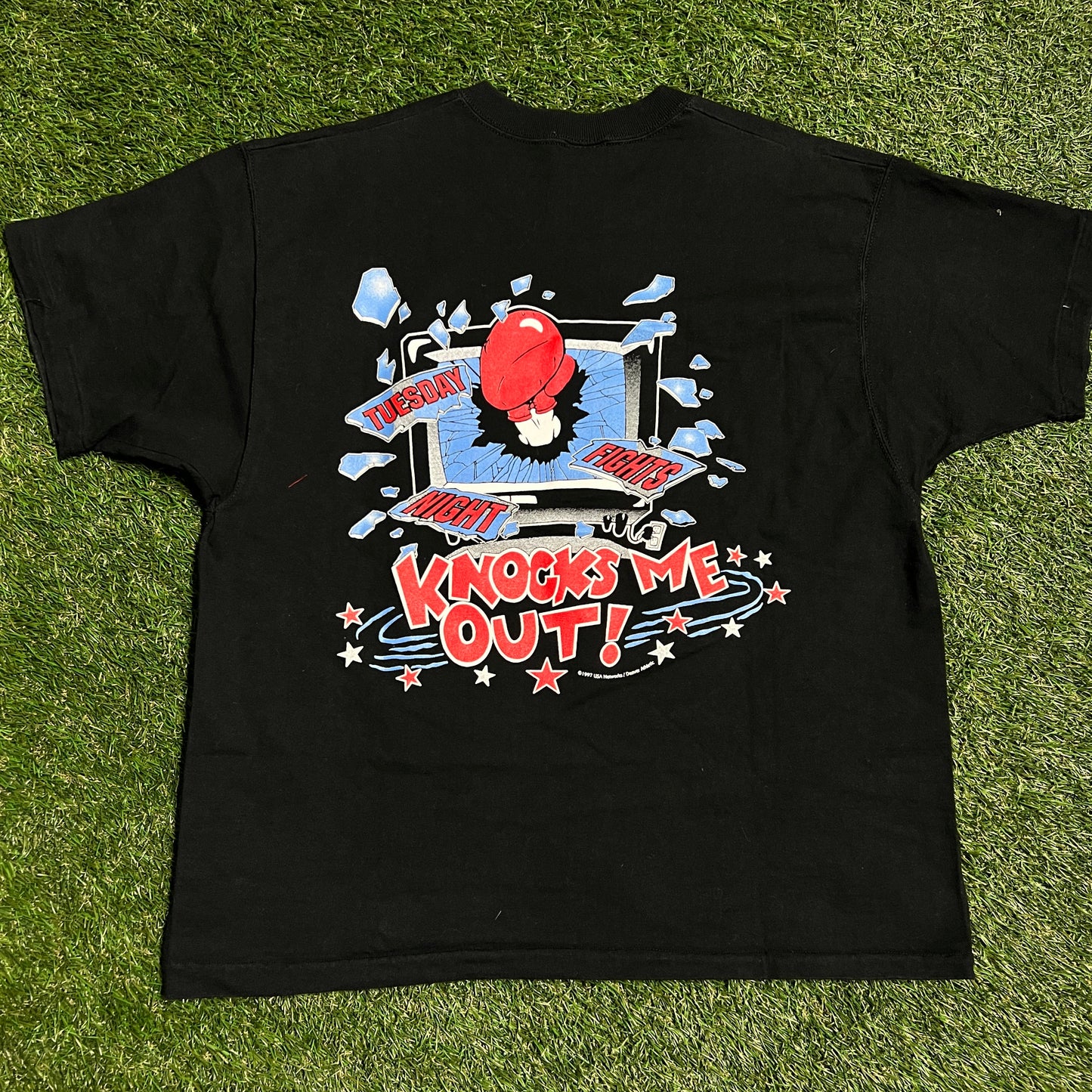 Tuesday Night Fights Knocks Me Out USA Sports Black Tee Size Large USED x9901