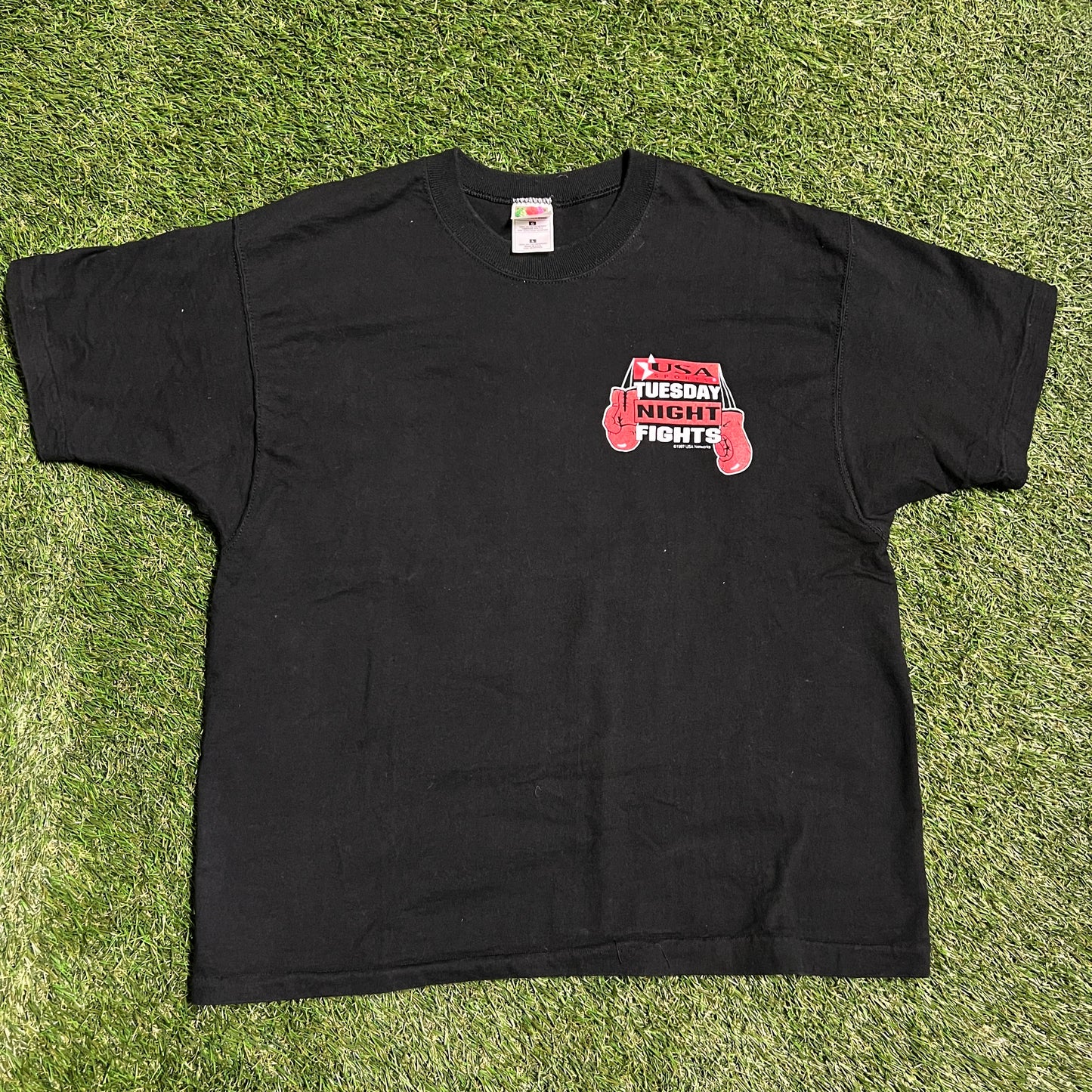 Tuesday Night Fights Knocks Me Out USA Sports Black Tee Size Large USED x9901