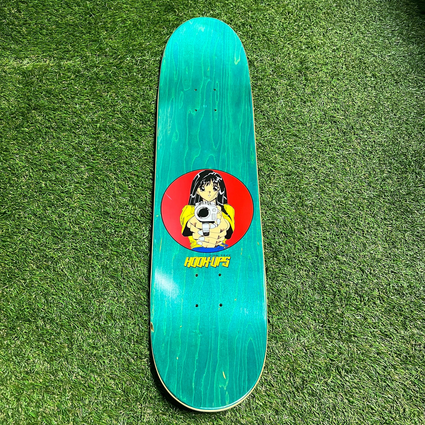Hookups Girl With A Gun Skateboard Green Back NEW v13110