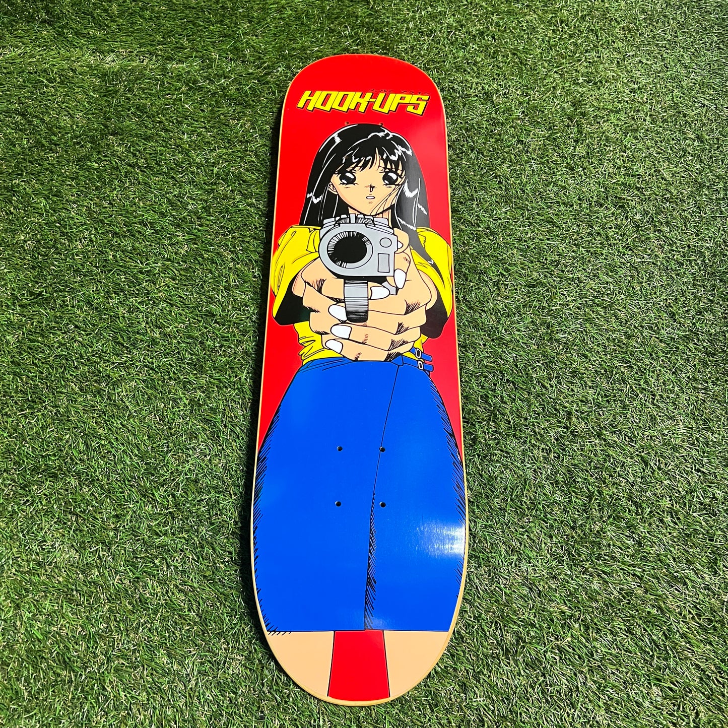 Hookups Girl With A Gun Skateboard Blue Back NEW v13109