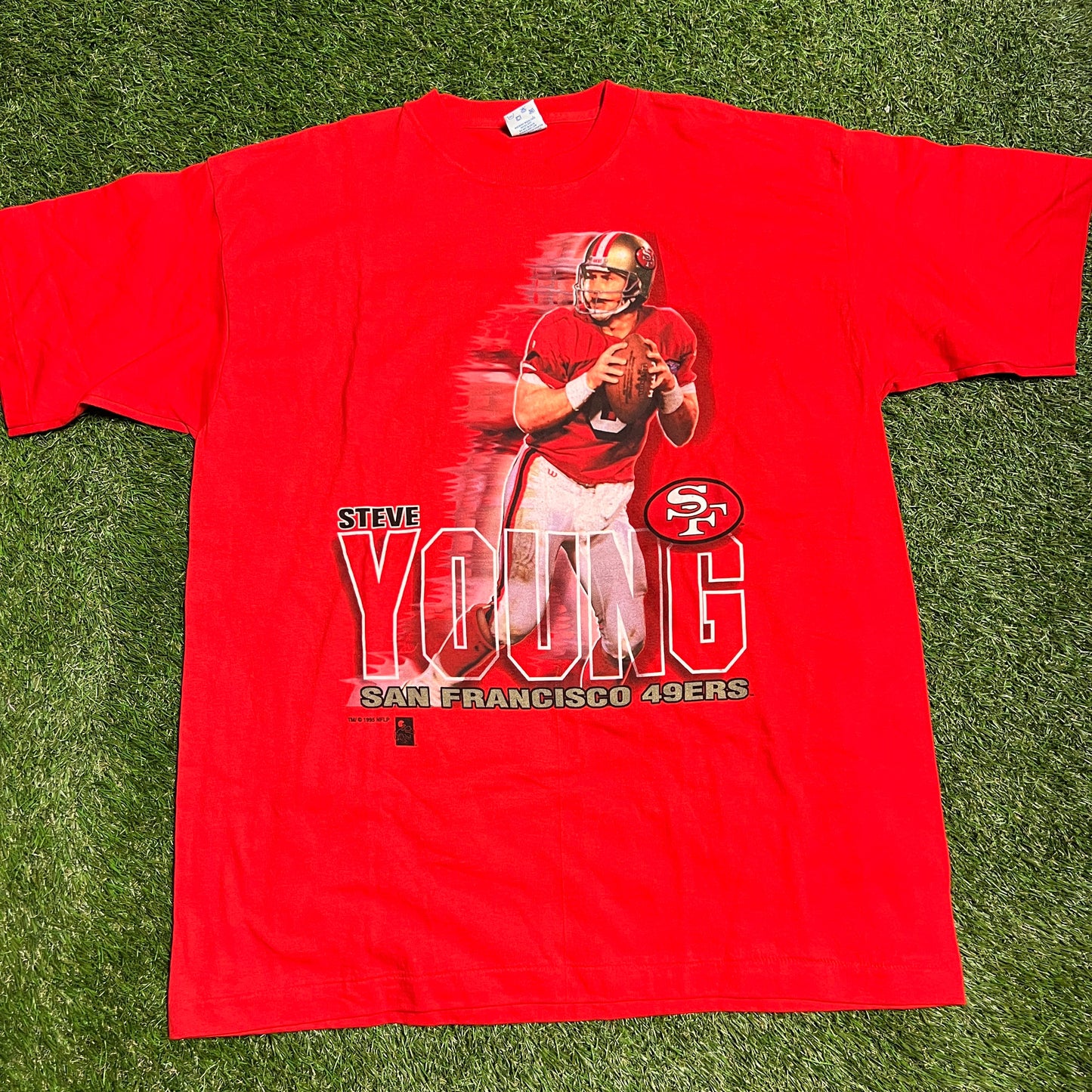 1995 Steve young 49ers tee red Size XL USED v13165