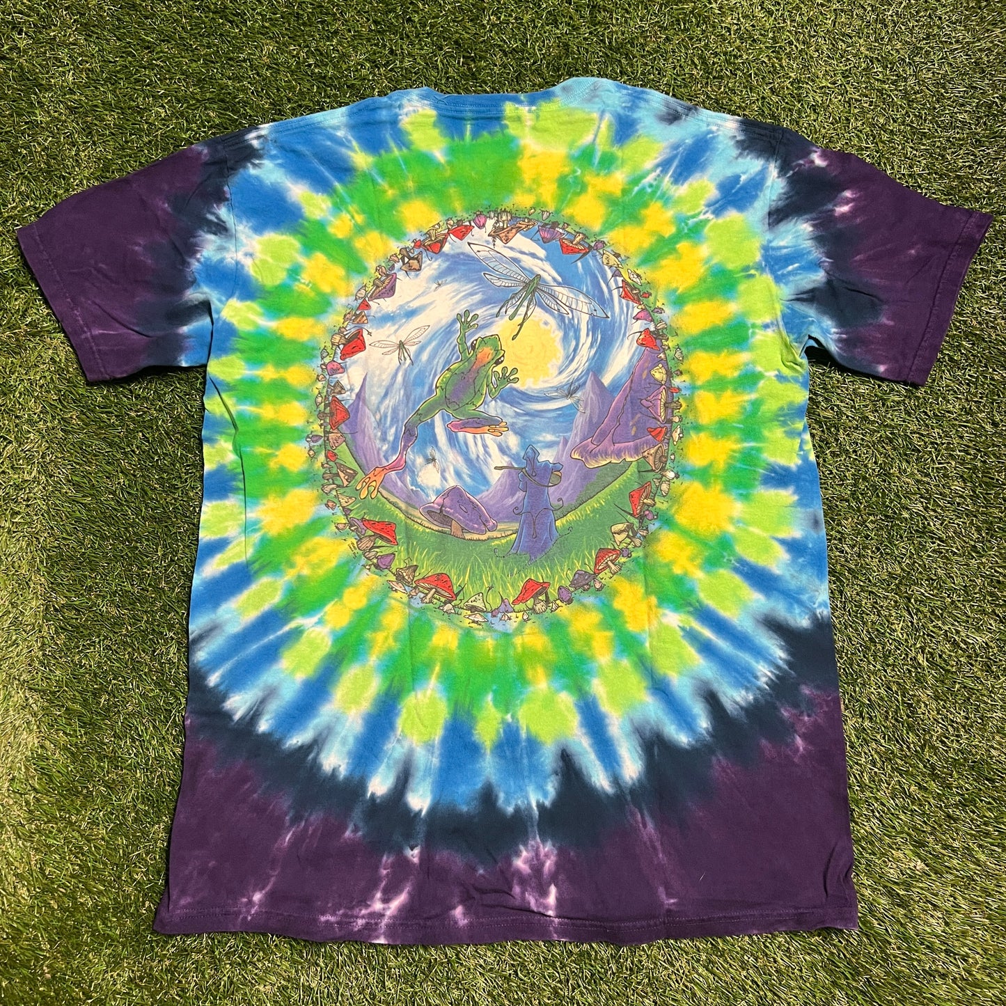 2000 liquid Blue Mushroom Reaper Tie Dye Tee Size Large USED v13188