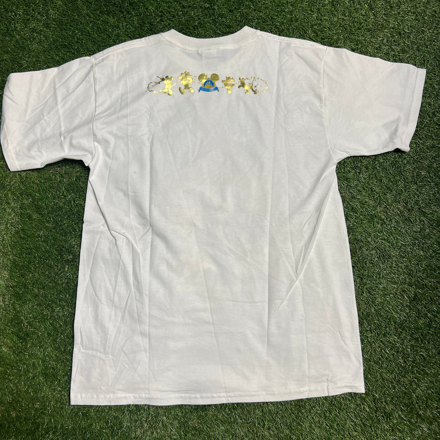 90's Walt Disney World White Glitter Tee Size Large USED v13200