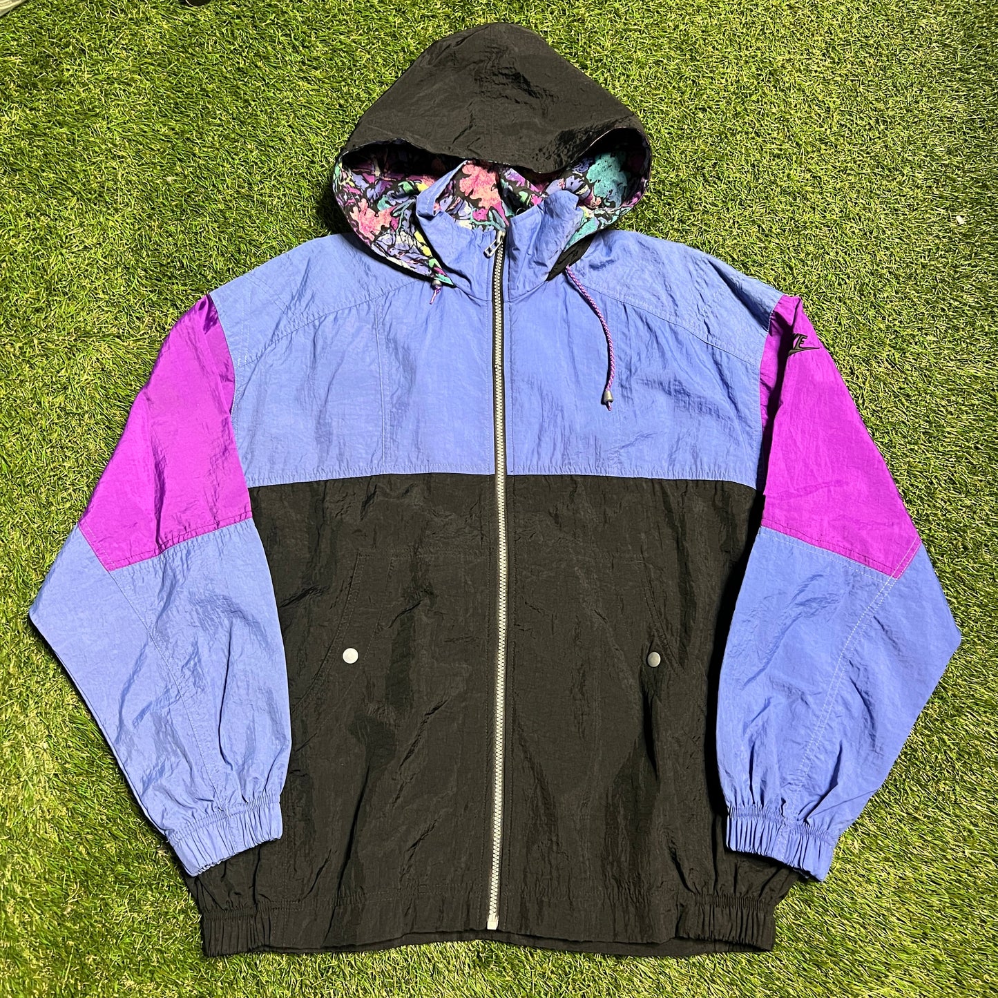 Nike 1990s Floral Print hoodie windbreaker Size Large USED v2561