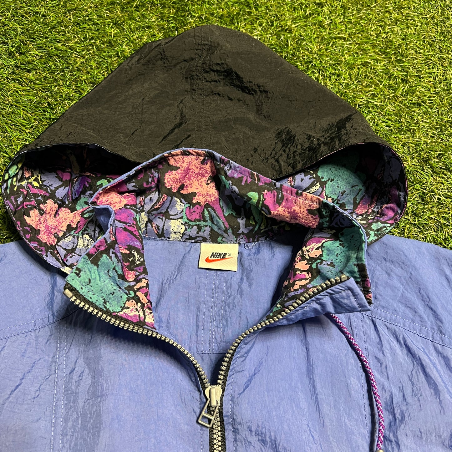 Nike 1990s Floral Print hoodie windbreaker Size Large USED v2561