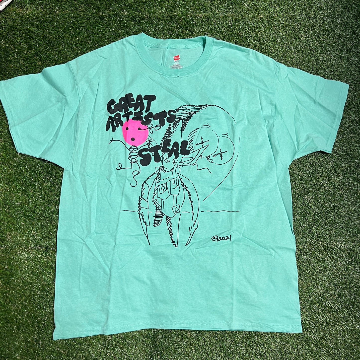 5am Great Artist Steal Tee Teal Size XL USED v6288