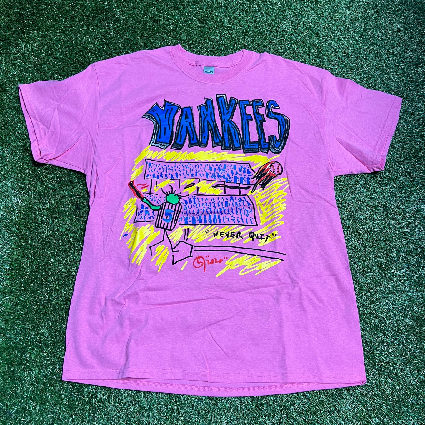 5am Yankees Never Quit Pink Tee Size XL USED v13384