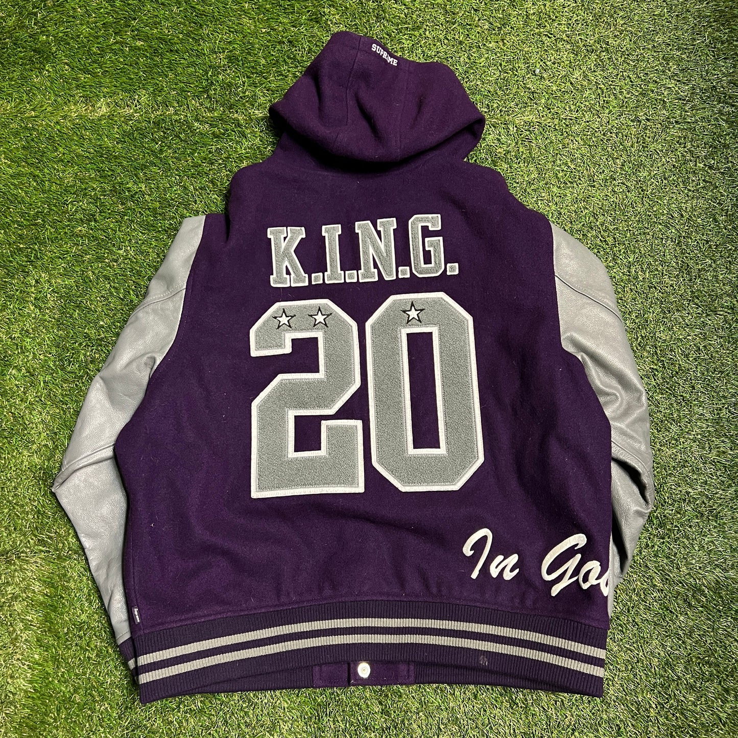 Supreme 2020 Honors #20 King Purple Hooded Varsity Jacket Size XL USED x10376