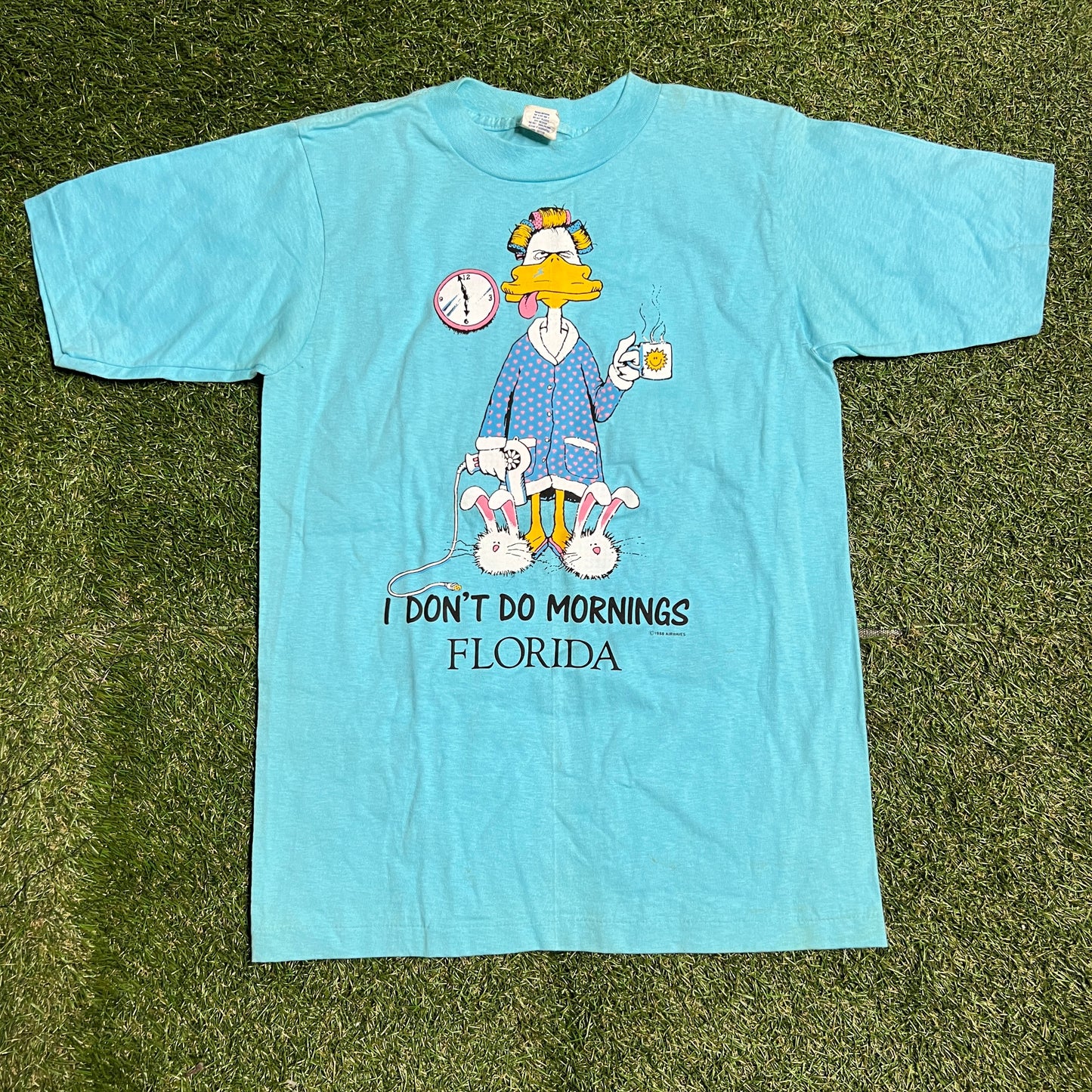 1988 Dont Do Mornings Florida Blue Duck Tee Size Medium USED v13577