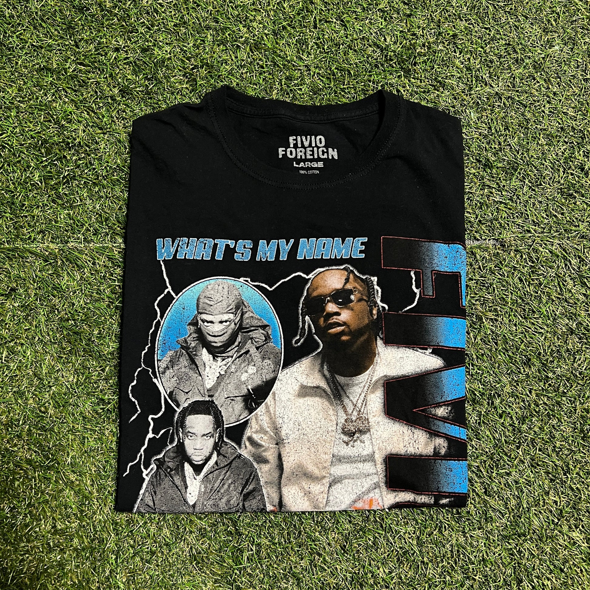 Fivio Foreign Rap Style Black Tee Size Large USED v13585