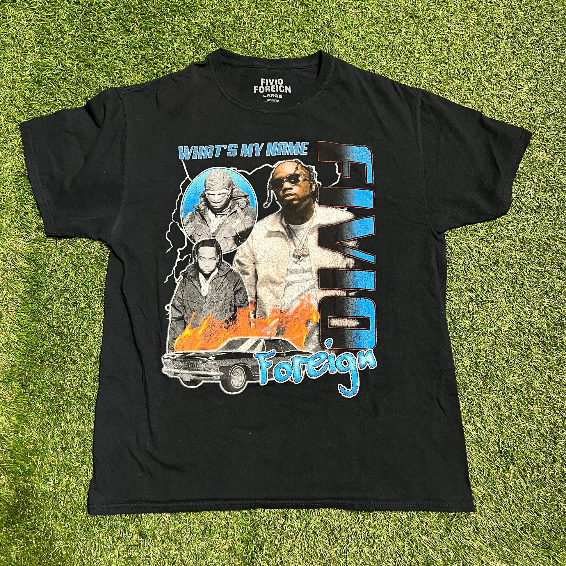 Fivio Foreign Rap Style Black Tee Size Large USED v13585