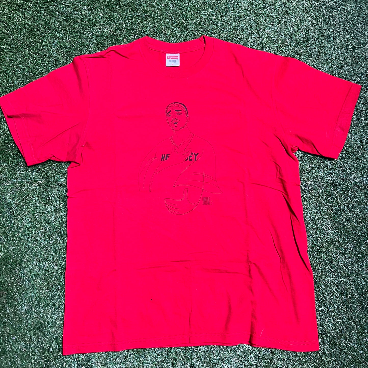 Supreme Man With Hand On Chest Red Tee Medium USED x10679
