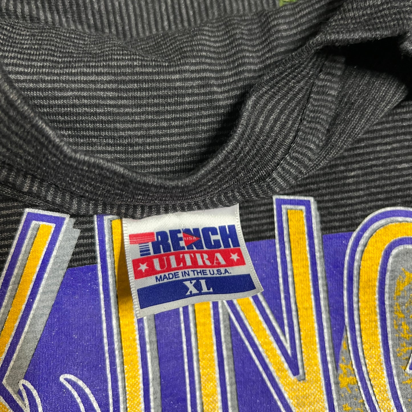 1994 Minnesota Vikings Football Grey Striped Tee Size XL USED v13654