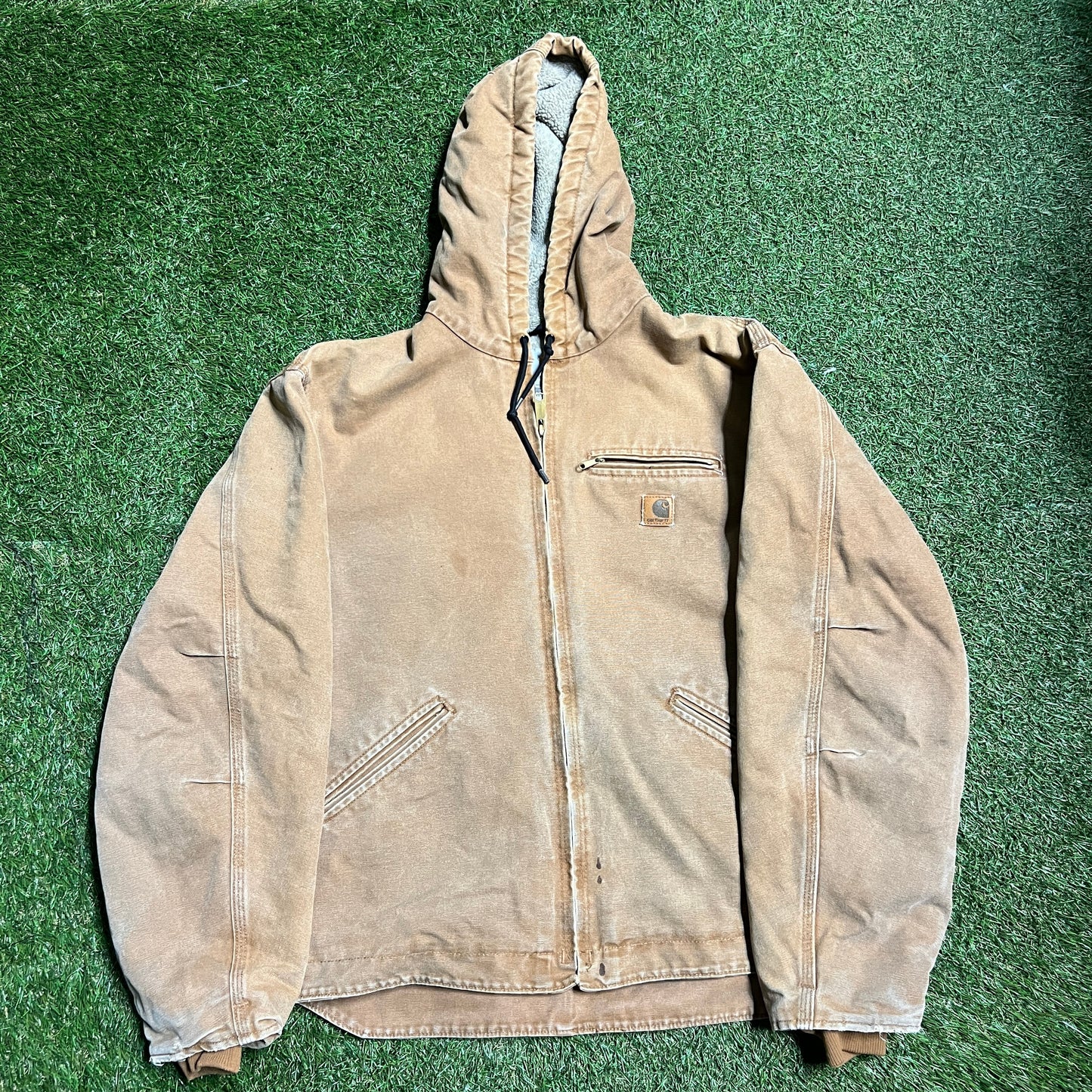 Carhartt brown hooded jacket fleece lined Size XL USED v13770