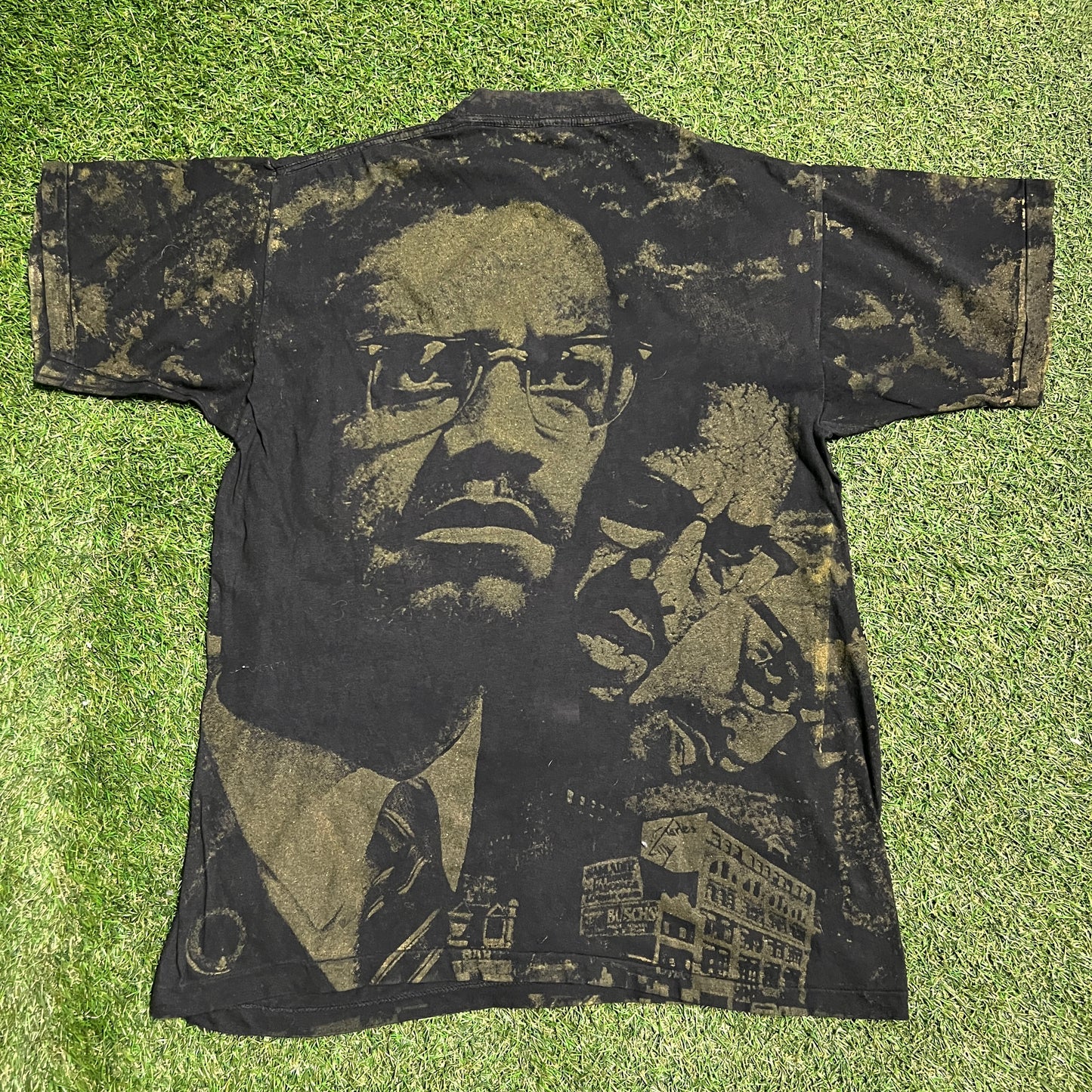 1990s Malcom X Glitter AOP Black Tee Size XL USED v13777