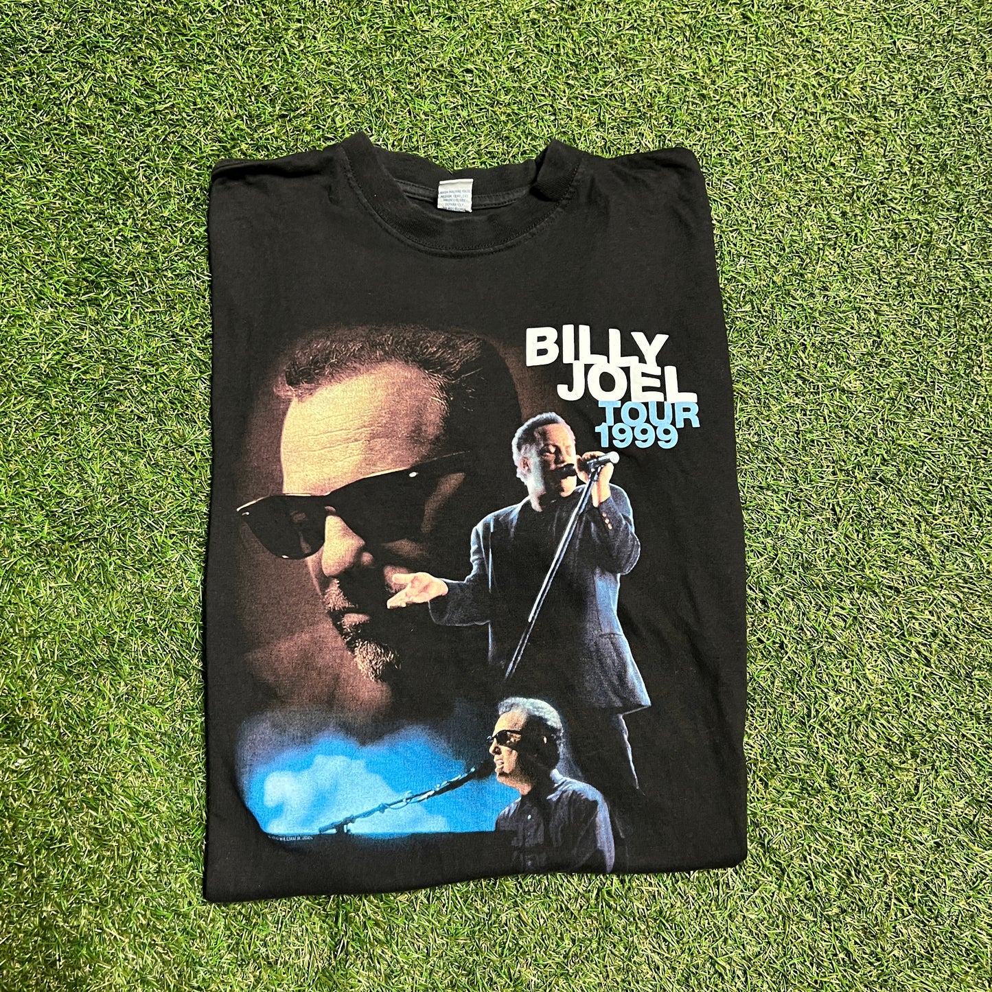 Billy Joel Tour 1999 Singing Into Mic Black Tee Size XL USED v13797