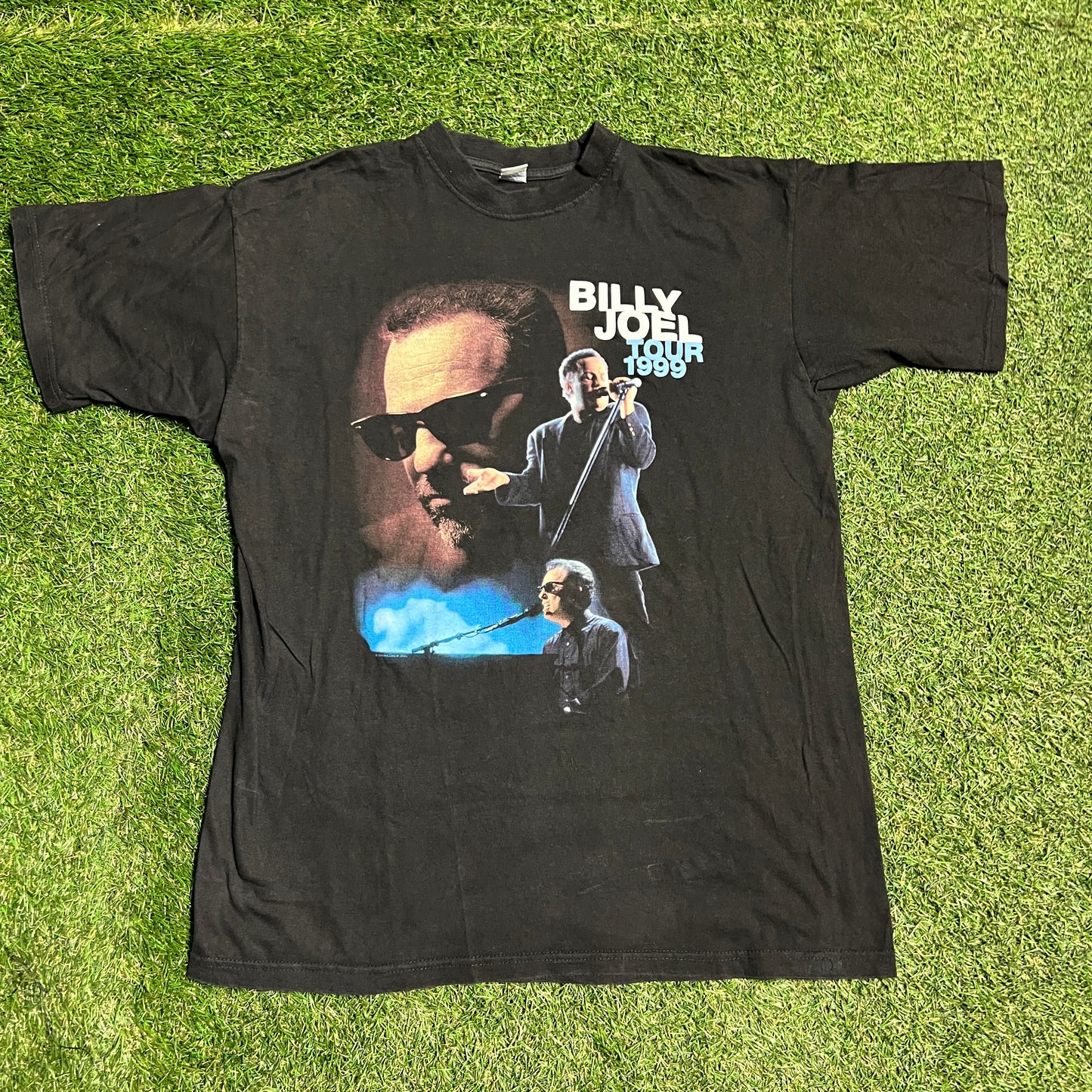 Billy Joel Tour 1999 Singing Into Mic Black Tee Size XL USED v13797