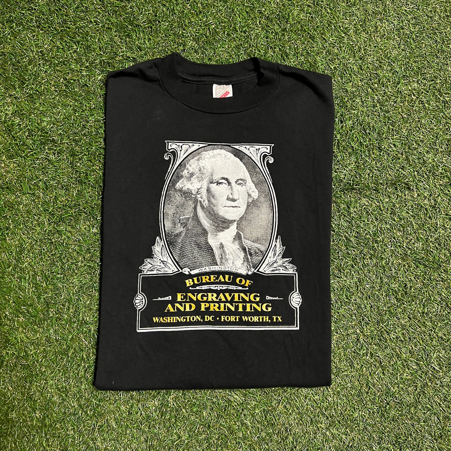 George Washington Face Black Tee Size XL USED v13872