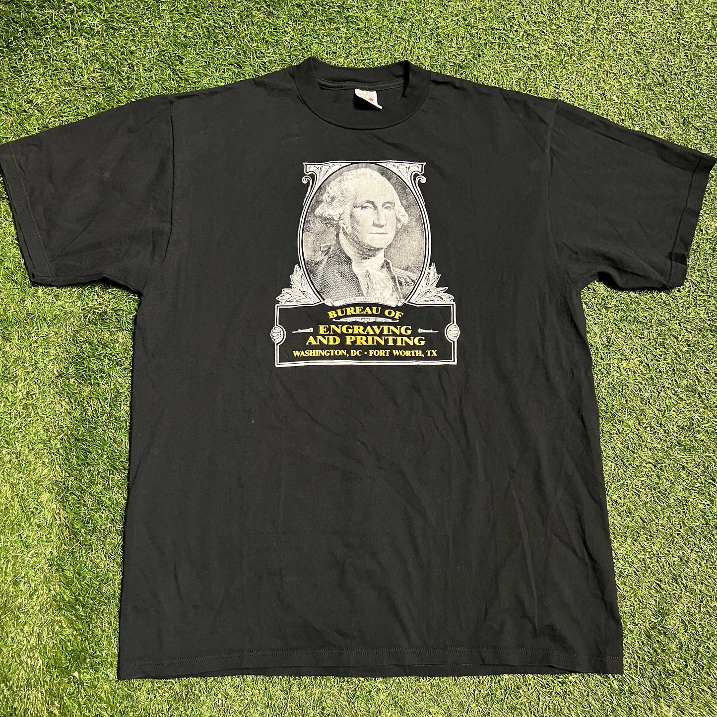 George Washington Face Black Tee Size XL USED v13872