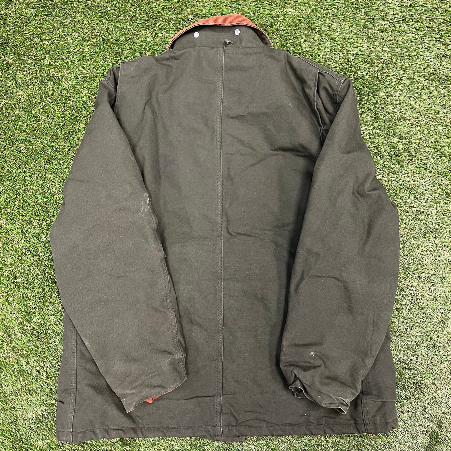 Carhartt Quilted Work Jacket Green Corduroy Collar Size XXL USED v10684