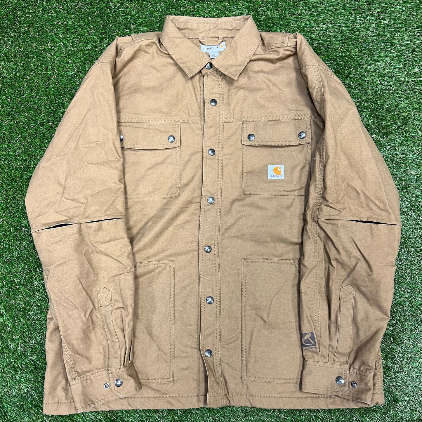 Carhartt Work Utility Tan Jacket Front Pockets Size XL USED v10678
