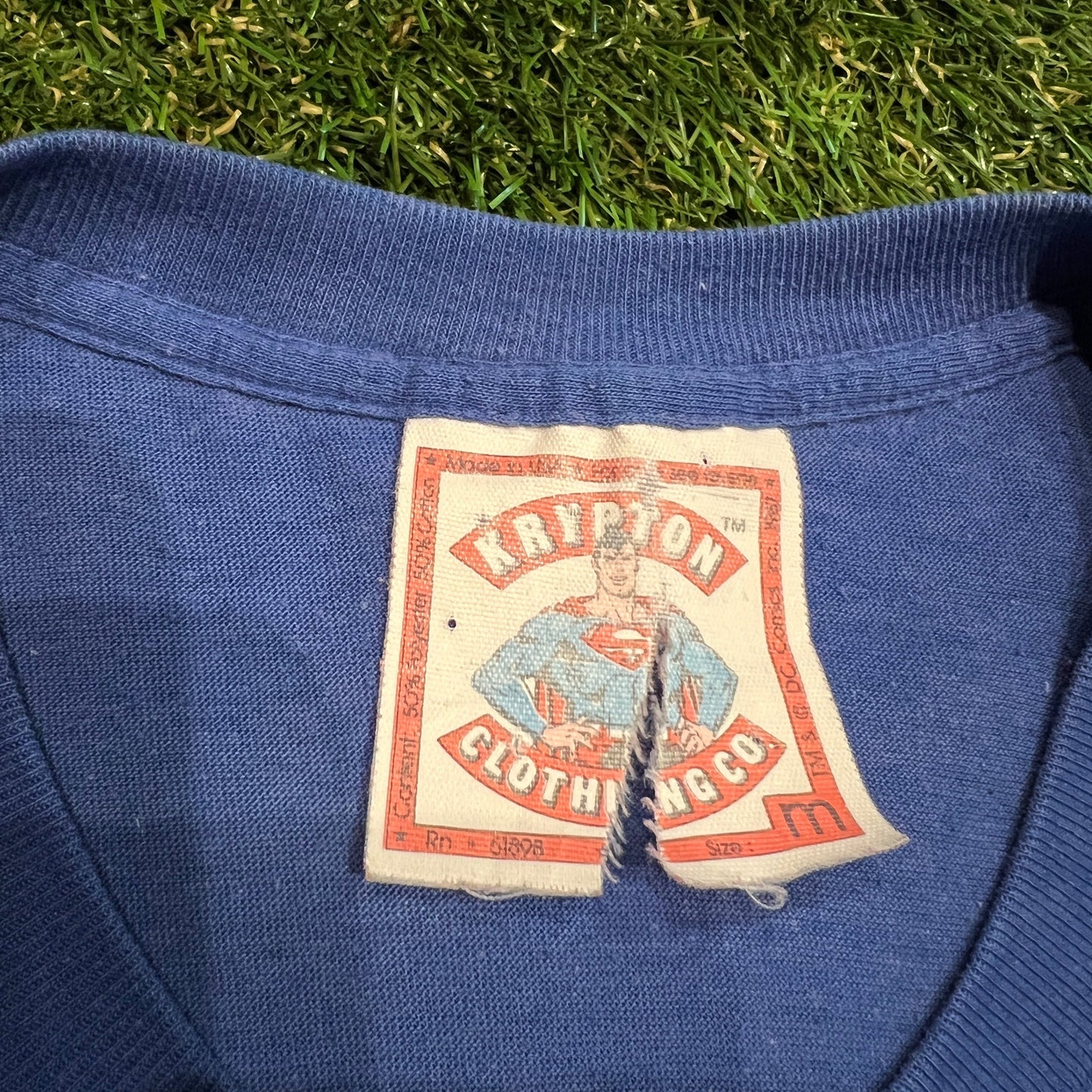 1980s Superman leap tall buildings Blue Tee Size Medium USED v5343