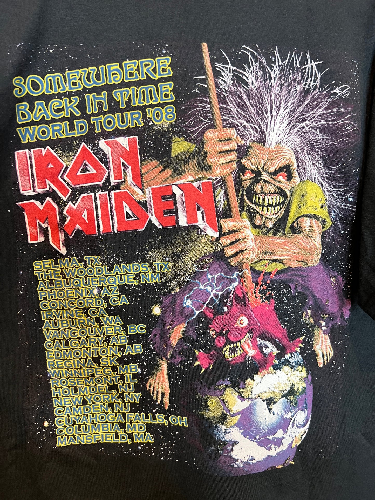 Iron maiden somewhere back in time 2008 world tour tee black Size Large v11400 USED