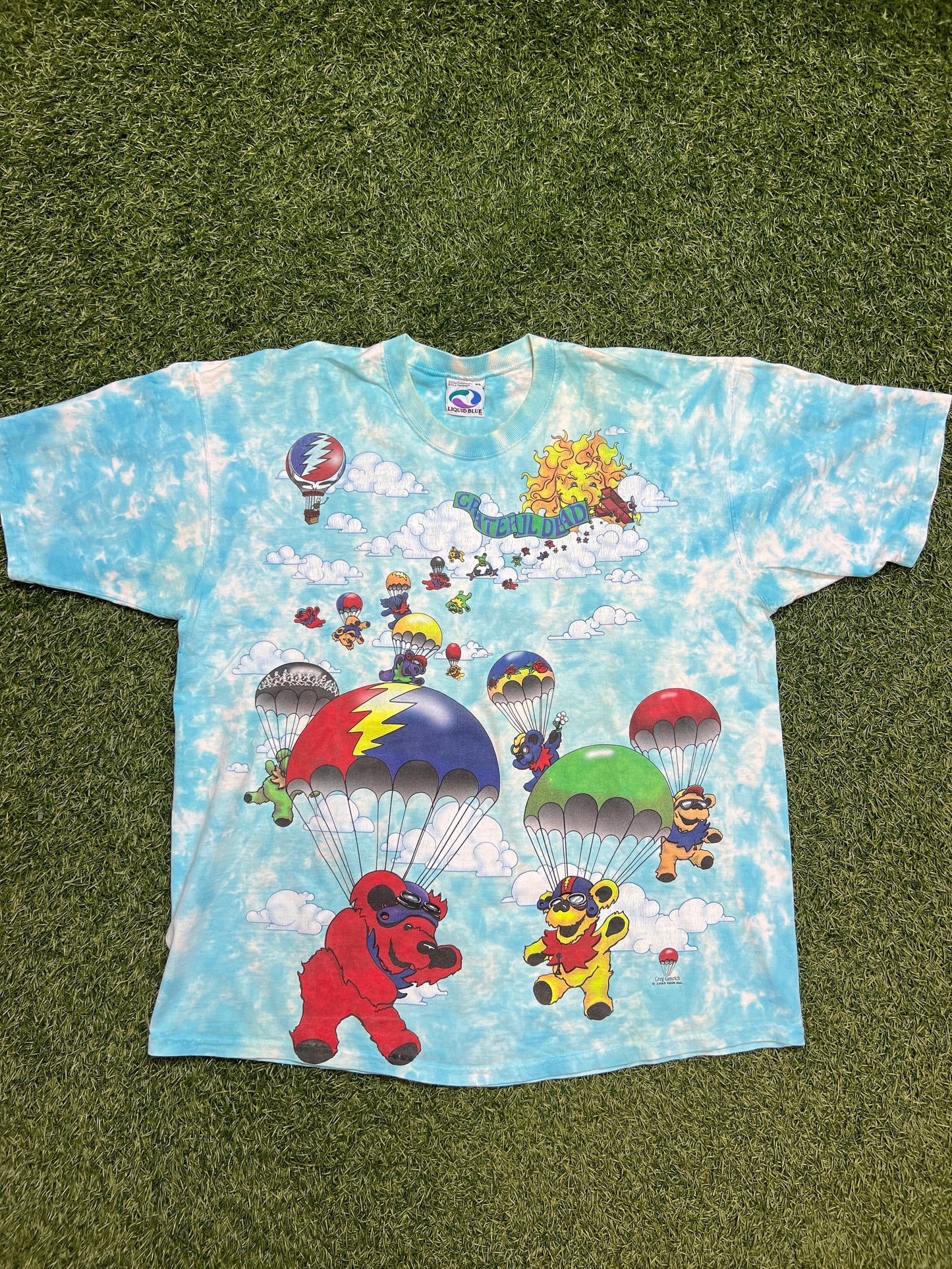 Grateful Dead Parachuting Sky Diving 1993 Blue Sky Tee Size XL USED