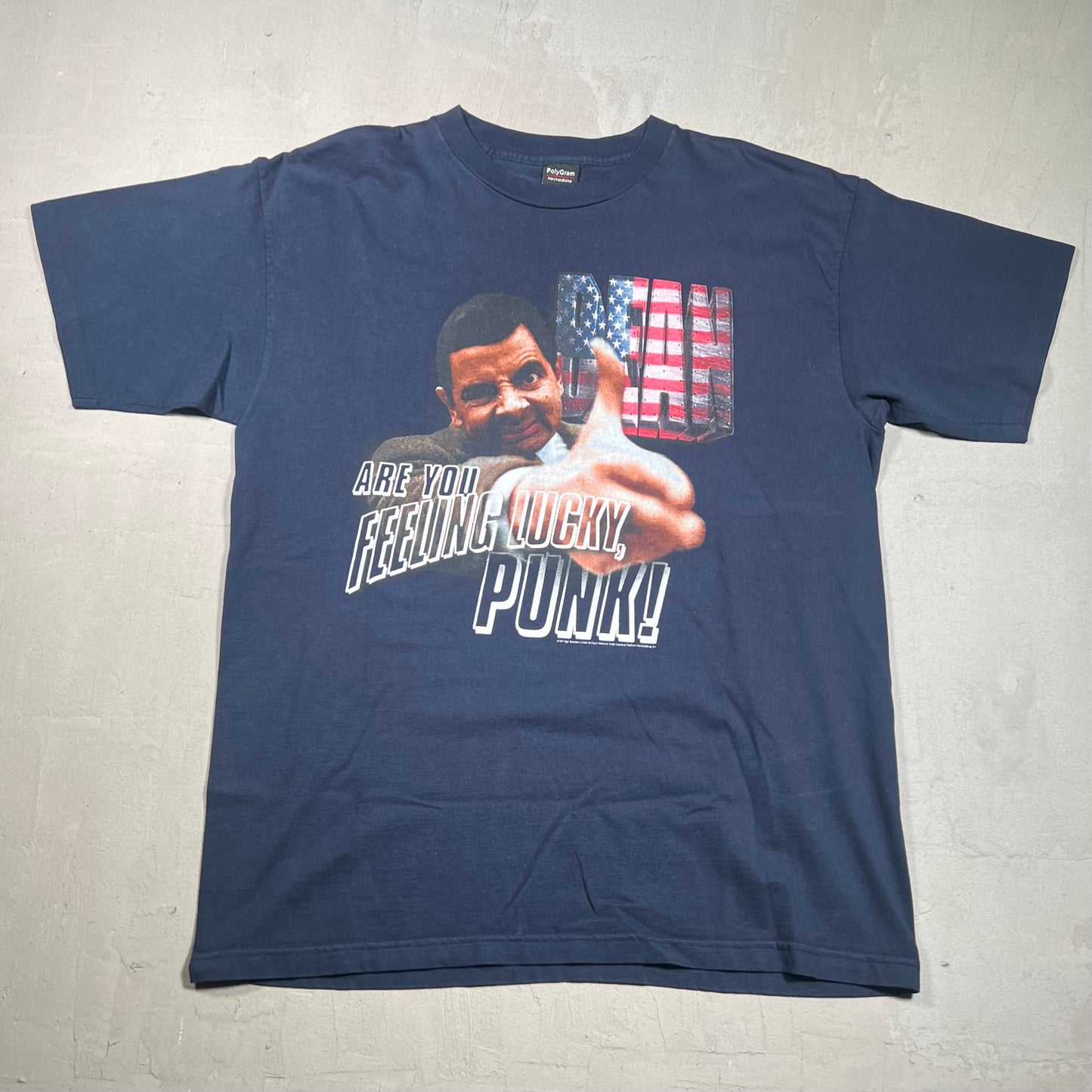 1997 Mr Bean Are you Feeling Lucky Punk Navy Tee Size XL USED v4027