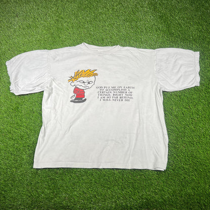 1990s Calvin and Hobbes Light Blue Quote Tee Size Large USED v16522