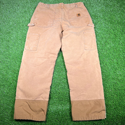 Y2K Carhartt Brown Fur Lining Double Knee Carpenter Pants Size 34x30 USED v16922
