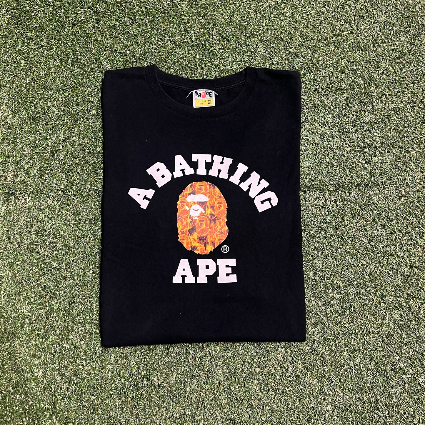 Bape A Bathing Ape Flame Ape Black Tee Size XL USED x13637