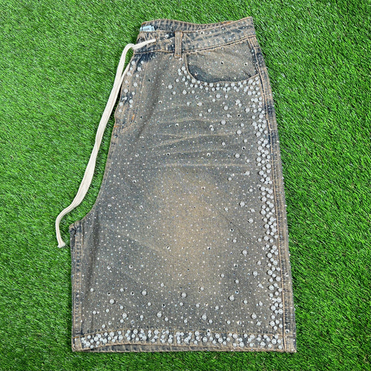 Vale Rainforst Rhinestone Denim Washed Jean Jhorts Size 34 NEW x14790